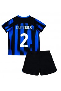 Inter Milan Denzel Dumfries #2 Jalkapallovaatteet Lasten Kotipeliasu 2023-24 Lyhythihainen (+ Lyhyet housut)